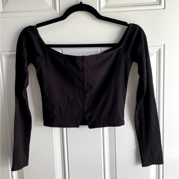 naked wardrobe Tops - NWT HTF Naked Wardrobe Black Off My Shoulders Long Sleeve Lux Ribbed Crop Top